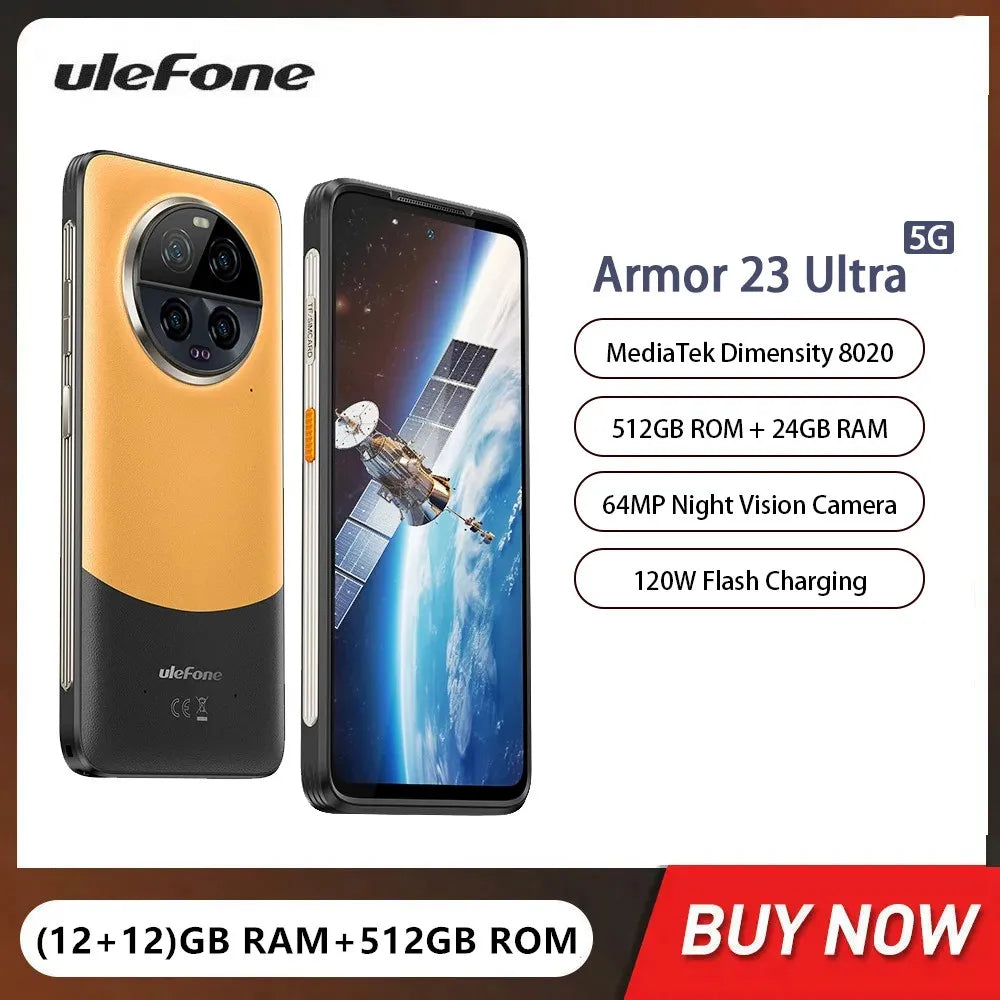 Ulefone Armor 23 Ultra Rugged 5G Smartphones 12GB+512GB 64MP Night Camera 6.78Inch Android 13 Mobile Phone 50W Wireless Charging