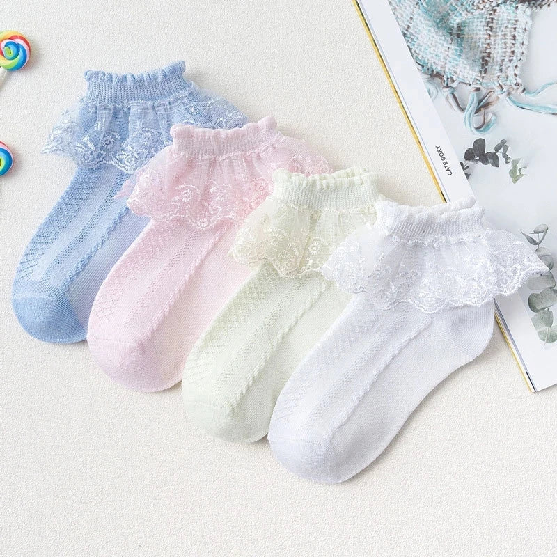 10 Pairs/lot Baby Girls Kids Lace Ruffle Socks Princess Mesh Children Ankle Short Breathable Cotton Socks For Girls