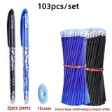 103pcs/set Black Blue Ink Erasable Pen Refills Rods Set 0.5mm Magic Erasable Gel Pen Washable Handle Office Writing Stationery