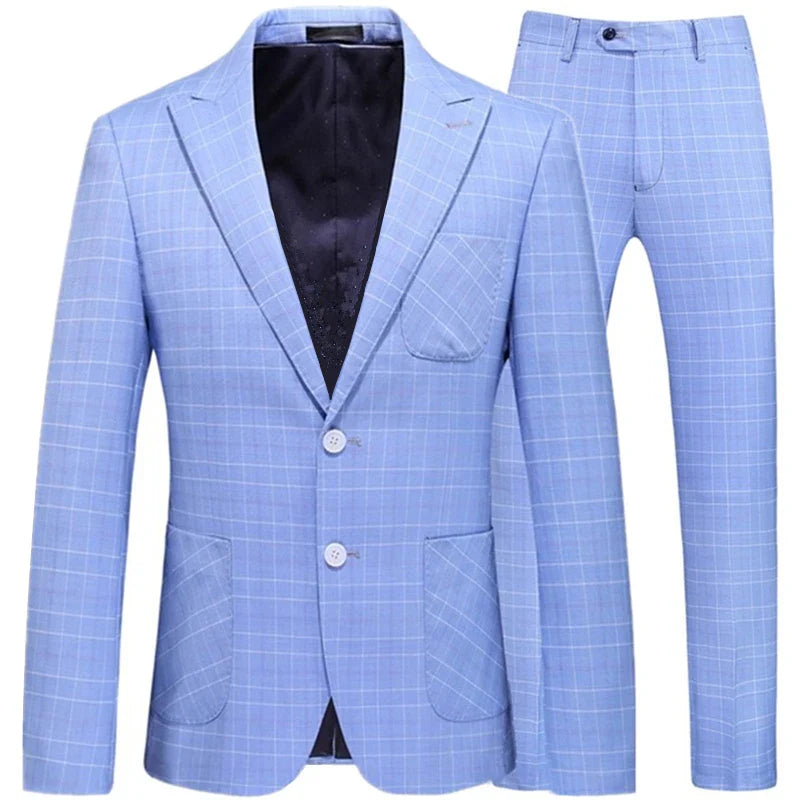 2023 Fashion New Men Leisure Boutique Business Plaid Striped Suit Vest Pants 3 Pcs Set Casual Dress Blazers Jacket Coat Trosers