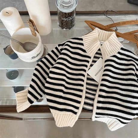 Newborn Baby Girl Boy Striped Jacket Infant Toddler Child Long Sleeve Knitted Cardigan Casual Zipper Sweater Baby Clothes 3M-2Y