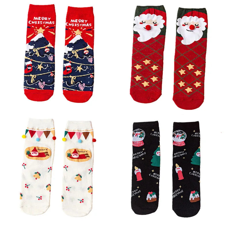 4 Pairs/Lot Children Girls Socks Christmas Socks For Kids Cotton 2-12Years Comfortable Toddler Leg Warmers Boys Long Socks