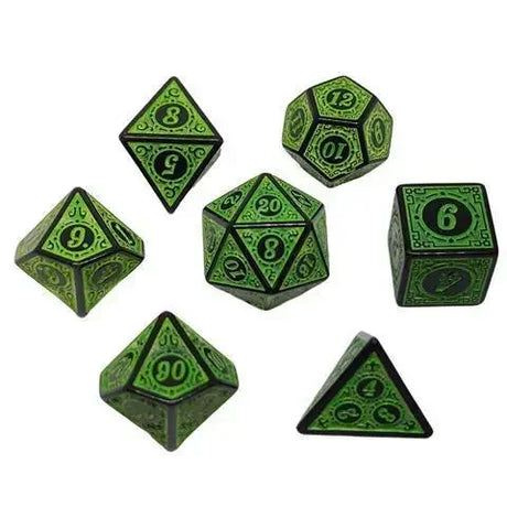 7 Pcs Kit Polyhedral 6 Sides Carved Vintage Ancient Retro Pattern Dices Set D4 D6 D8 D10 D% D12 D20 for TRPG RPG Games