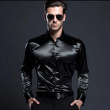 Mens Satin Silk Dress Shirt Long Sleeve Slim Business Formal Casual Tops Classic