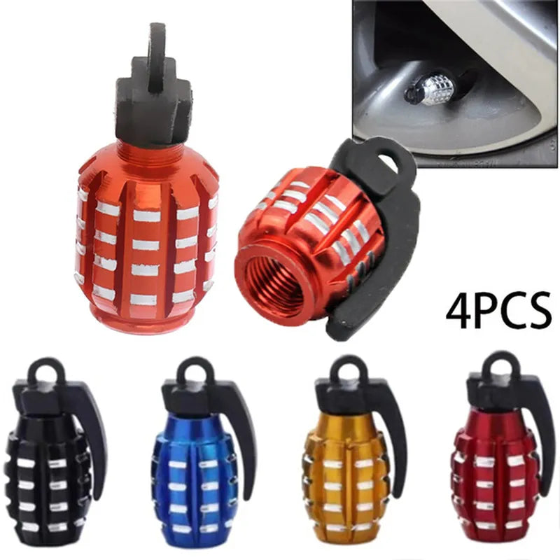 4pcs Car Tire Valve Cap Grenade Aluminum Alloy Tyre Valve Stem Cover Air Dust Cap Motorcycle Bike Truck Wheel Rim Valve Stem Cap