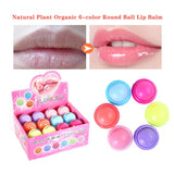 24pcs/Box Wholesale Lip Balm Fruit Flavor Lip Gloss Bulk Cute Round Ball  Plant Kids Baby Girls Lips Care Moisturizing