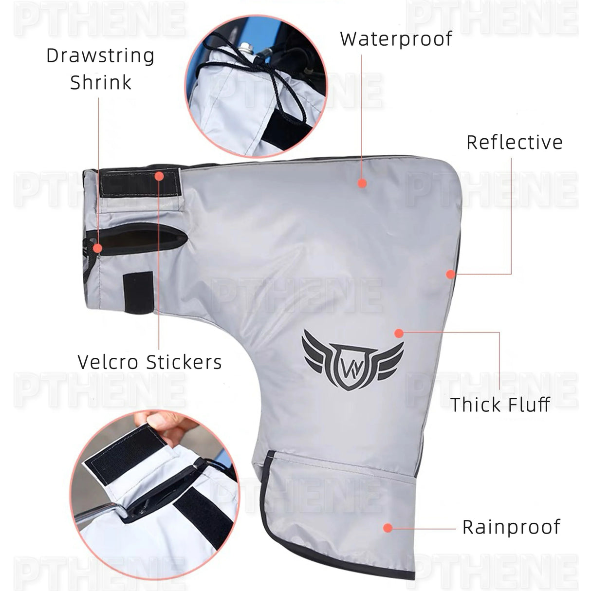 Pthene Motorcycle Scooter Bicycle Windproof Rainproof Winter Keep Warm Hot Protect Handlebar Handle Large Guard Cover Gloves