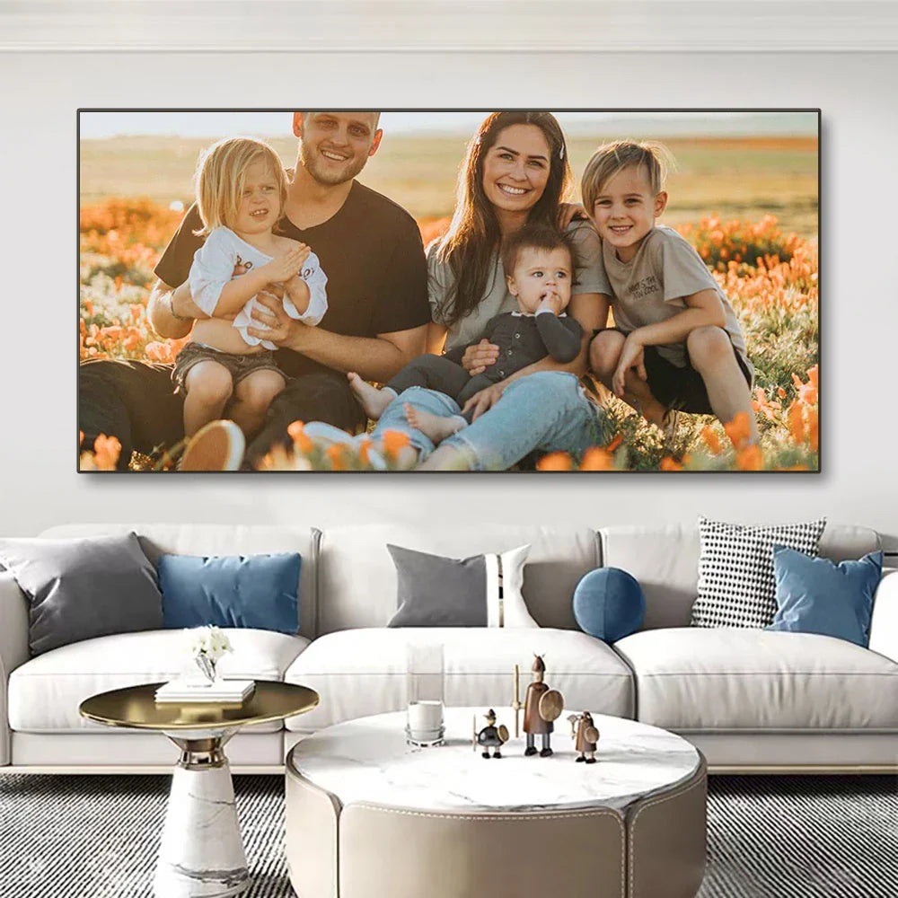 Custom Print Your Photo Canvas Painting Poster with DIY Wooden Frame HD Prints Wall Art Decor Pet Kids Family Landscape Picture