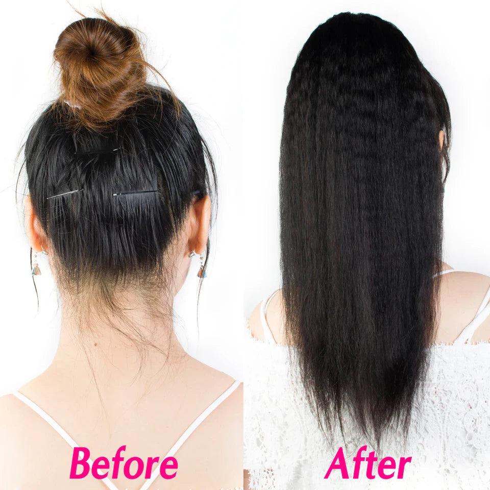 Aliballad Brazilian Afro Kinky Straight Drawstring Ponytail Human Hair Extensions Remy Pony Tail With Clip In For Women