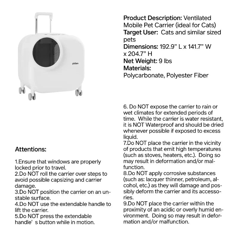 Rechargeable Pet Carrier Large Suitcase for Cat and Small Dog,Pet Trolley Case Rolling Carrier,with Ledlight Ventilation System