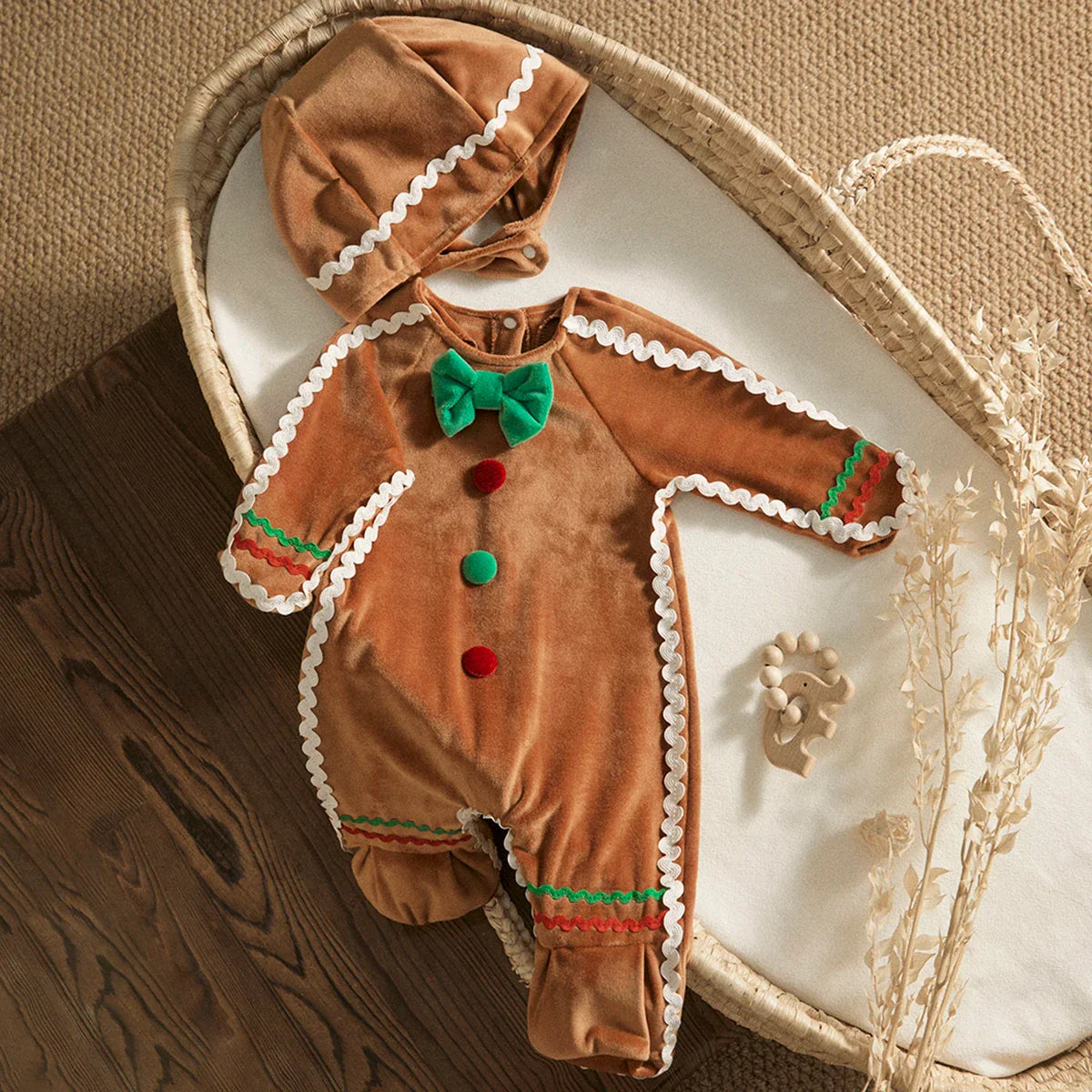 ma&baby 0-24M Christmas Baby Romper Newborn Infant Boy Girl Gingerbread Man Costumes + Hat Long Sleeve Jumpsuit Xmas Clothing