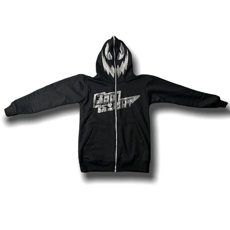 Y2K clothing Streetwear Hoodie Men Rhinestone Skeleton Oversized Sweatshirts y2k Zip up Hoodie Autumn Goth Hoodies Jacket Grunge