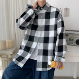 Long-sleeved plaid shirt men's spring Korean style trendy loose oversized plus size fat casual brushed plaid jacket