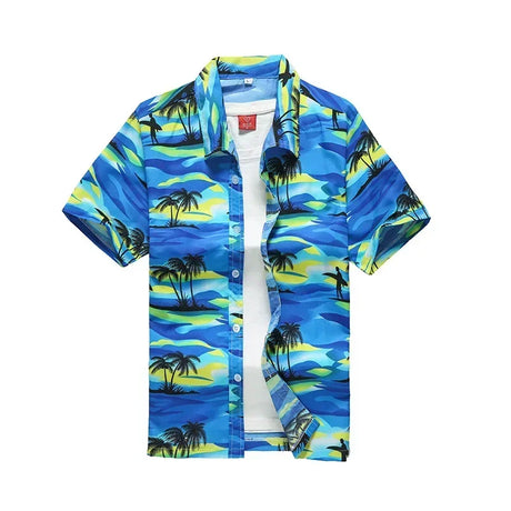 26 Colors Summer Fashion Mens Hawaiian Shirts Short Sleeve Button Coconut Tree Print Casual Beach Aloha Shirt Plus Size 5XL