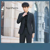 S-6XL Men's Business Casual Suit Korean Style Trendy Slim Fit 2 Piece Set Solid Color （Blazer+ Pants )Groom Wedding Dress Party