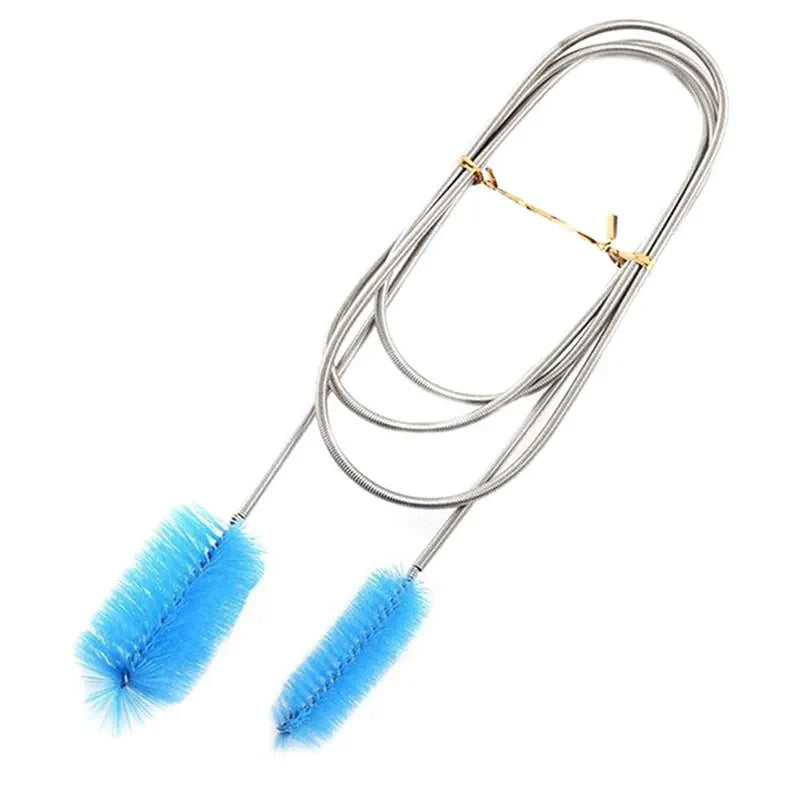 Aquarium Cleaning Brush for Water Hose Lily Pipe Air Tube Stainless Steel Flexible Bent Tube Double Head Brush Fish Tank Cleaner