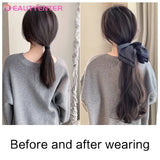 BEAUTYENTER Synthetic Straight Long Wig Hair Ponytail Grab clip Bow Pony Tail For Woman Fake Hairpiece For Black Women