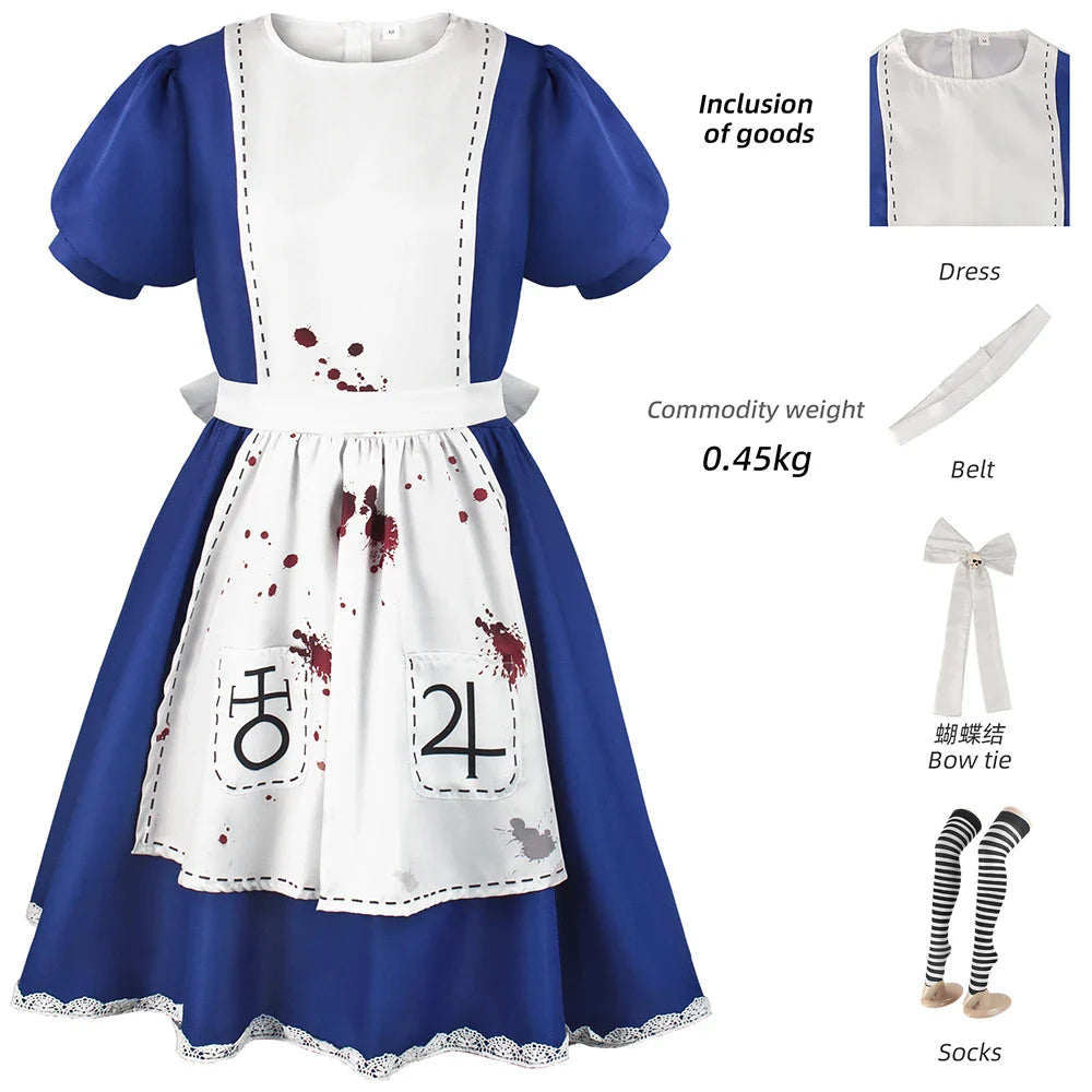 Game Alice: Madness Returns Cosplay Costume Alice Maid Dress Uniform Adult Women Halloween Carnival Party Clothes