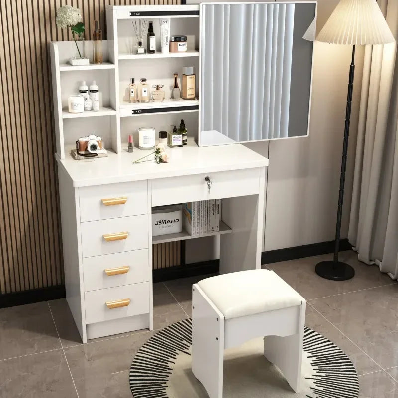 Dressing Table Length Drawers Amp Stool  Bedroom Small Apartment Simple Modern Sliding Mirror Simple Storage Cabinet Furniture