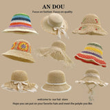 Spring Summer Korean Sweet Big Brim Straw Sun Hat Women Seaside Sunshade Sunscreen Straw Bucket Hat Basin Hat