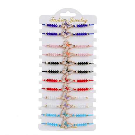 12pcs/lot Acrylic Crystal Bead Chain Butterfly Pendant Bracelet for Kids Jewelry Boho Adjustable Hand-woven Female Jewelry