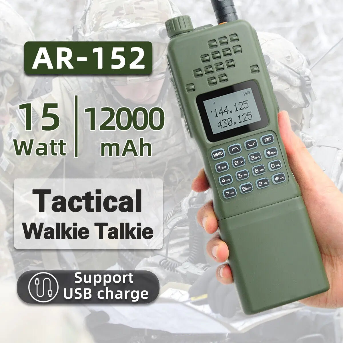 Baofeng 15W Powerful Walkie Talkie AR-152 Military Tactial Dual Band UHF/VHF Two way Radio 12000mAh AN /PRC-152 Transceiver