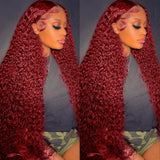 13x6 13x4 HD Deep Wave Lace Frontal Wig Colored Burgundy Lace Front Wig Brazilian Red 99J Curly Lace Front Human Hair Wigs