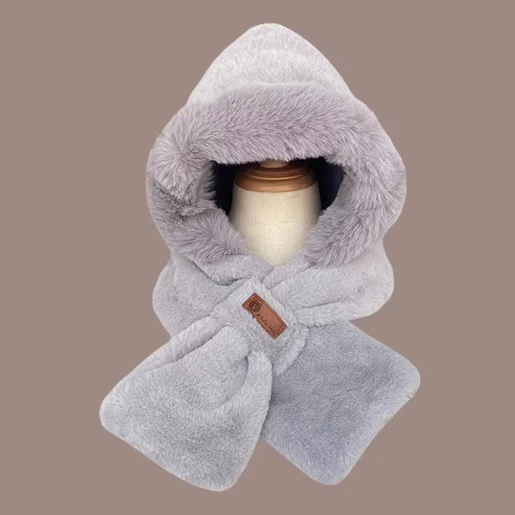 Women' S Autumn and Winter Korean Version Plus Velvet Warm Scarf Wool Hat Outdoor Cold- Proof Ear Protection One- Piece Cap