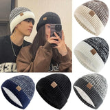 Warm Men's Winter Hat Vintage Striped Polyester Knitted Beanies Fleece Lined Thicken Winter Cap Women Men