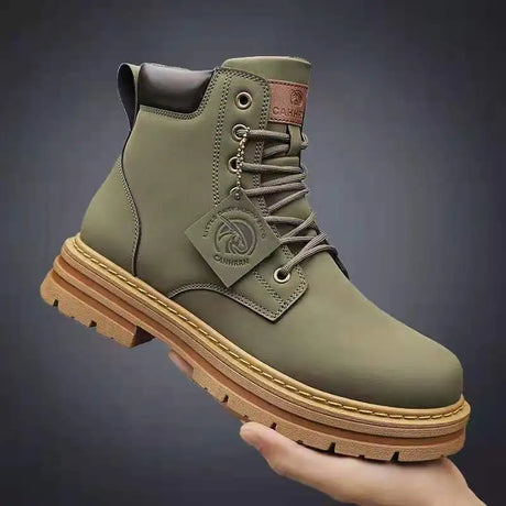 Green Men Ankle Boots Platform Men's Leather Shoes High Top Martin Boots Male Military Boots Work Safety Shoes for Men Size 48