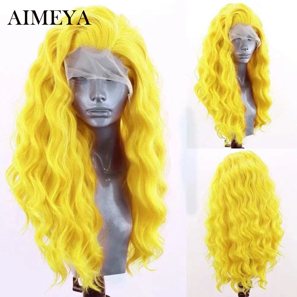 AIMEYA High Temperature Fiber Lace Wigs for Women Pink Hair Synthetic Lace Front Wig Long Hair Wavy Wigs Heat Resistant Cosplay