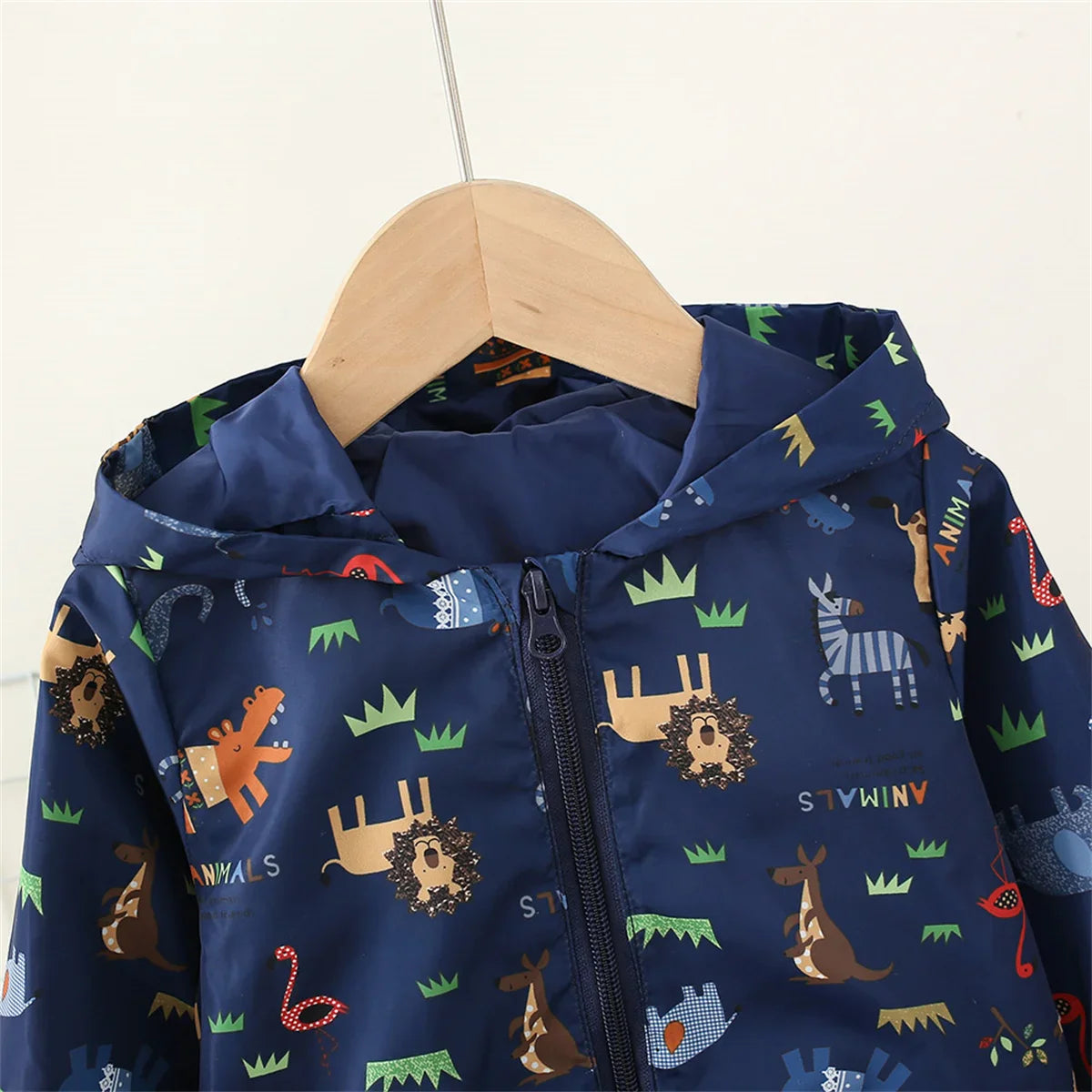 Baby Coat Spring And Autumn Boys' Hooded Zipper Jacket Children'S Cartoon Print Windproof Casual Sports Top