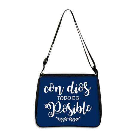 Christian Gift Bible Verse in Spanish Crossbody Bag Con Dios Todo Es Posible Messenger Bags Shoulder Bag Casual Handbag