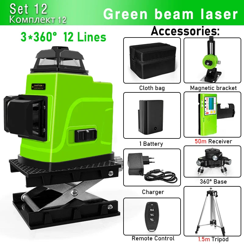 Clubiona 16/12 lines professional Super powerful Green Lines Laser Level With 4000mAh Li-ion Battery Remote Control pulse mode