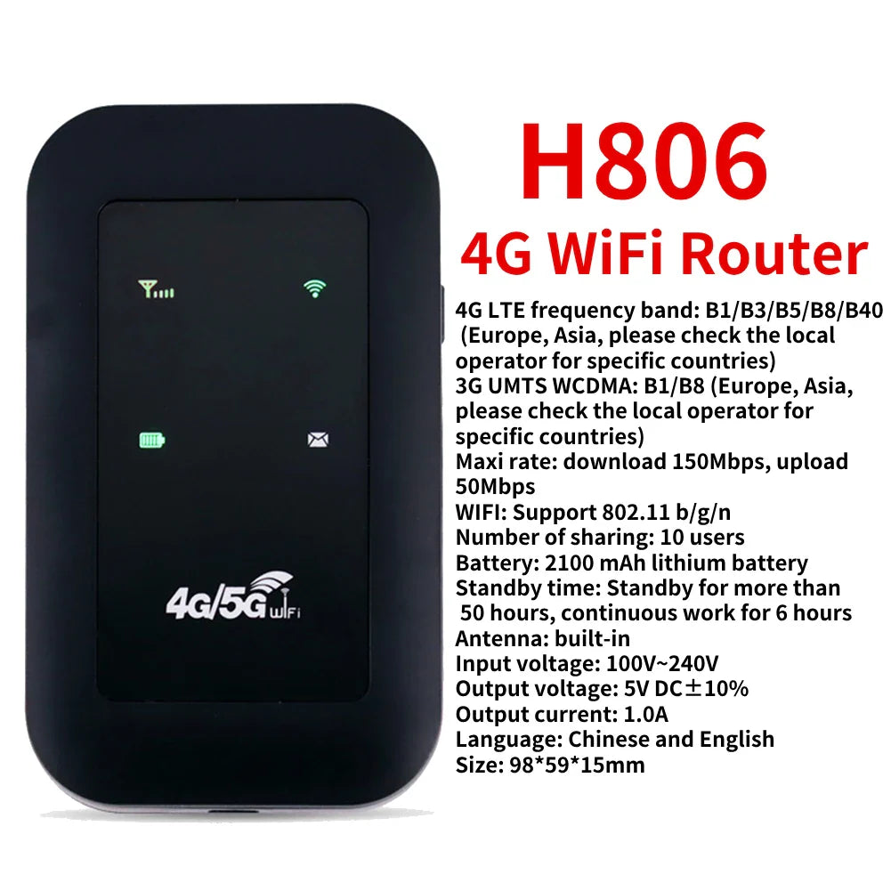 150Mbps 4G LTE WiFi Router Portable Pocket Wifi Router Mobile Hotspot Wireless Unlocked Modem With Sim Card Slot Repeate 2100mAh