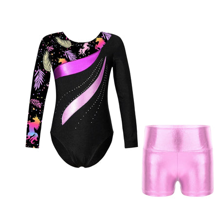 Kids Girl Ballet Dance Gymnastic Leotard Sleeveless Bodysuit with Shorts Skating Stage Performance Dancewear Swimwear Sportswear