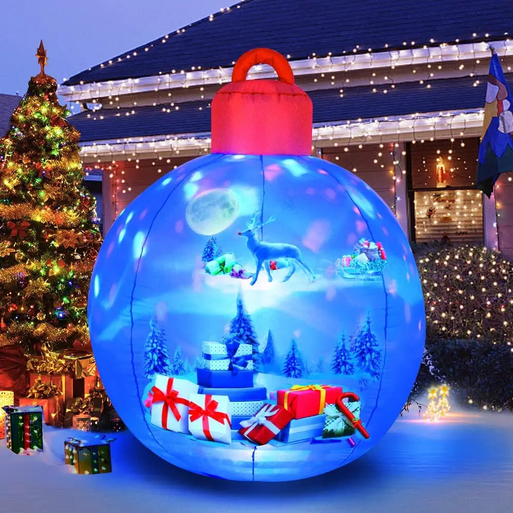 Christmas Inflatable Balls Decorations Blow Ups Christmas Ornament Blue Ball with Santa Gift Designed Pattern Indoor Outdoor Toy