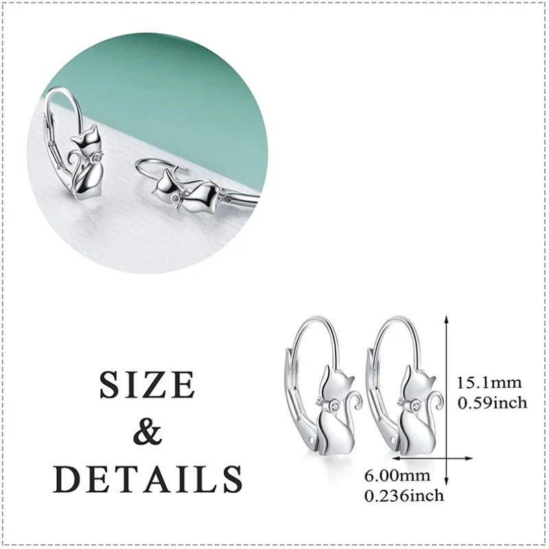 Trumium Authentic 925 Sterling Silver Long Tail Cat Hoop Earrings  Colorful Zircon Wedding Earrings For Women Fashion Jewelry