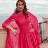 Elegant Chiffon Mother of the Bride Dresses O Neck Long Sleeves Wedding Party Gowns Beadings Ankle-Length A-Line فستان سهرة