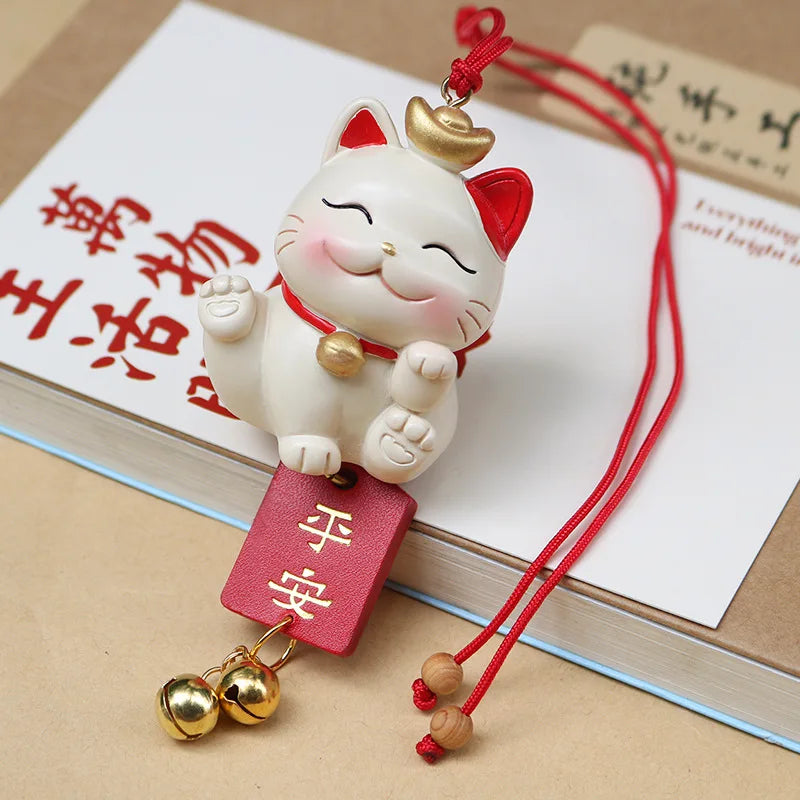 Creative Lucky Cat Car Pendant for Women Blessing Rearview Mirror Hanging Car Ornaments Lanyard Car Interior Accessories