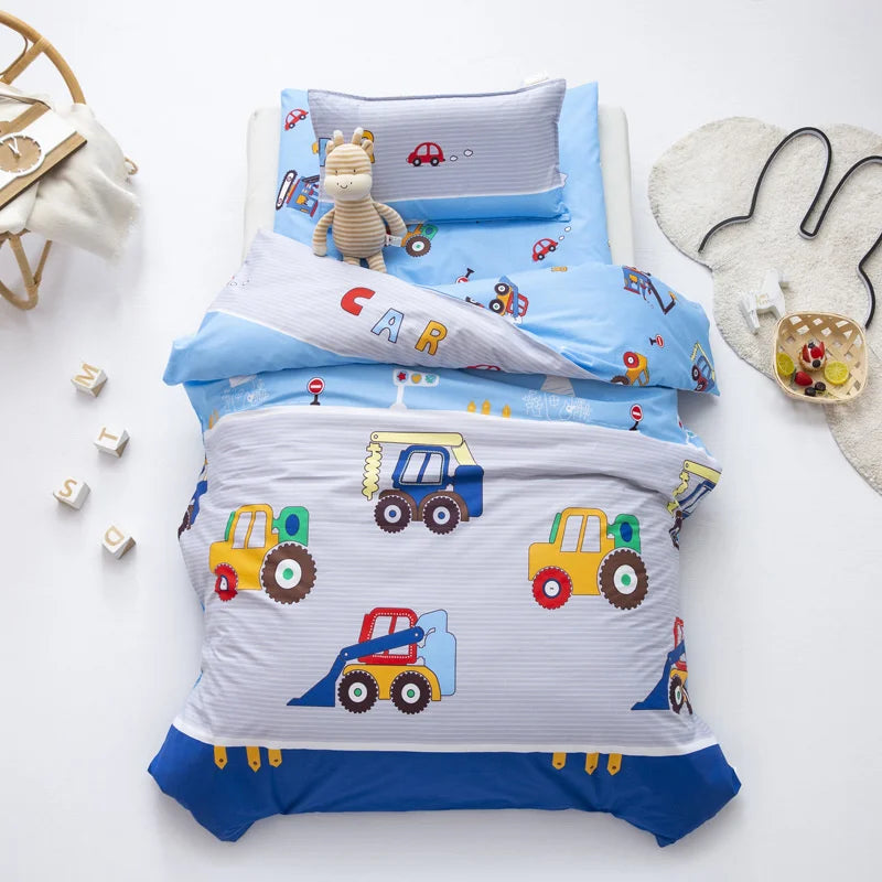 3Pcs Cartoon Cotton Crib Bed Linen Kit Baby Princess Bedding Set Includes Pillowcase Bed Sheet Duvet Cover Without Filler