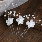 3pcs White Flower U Shaped Hairpin Pearl Elegant Hair Clips Hair Jewelry Accessories For Women Wedding Head Ornaments Hairpins