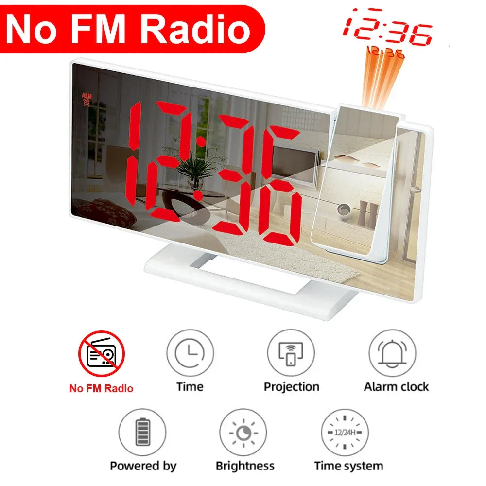 LED Digital Projection Alarm Clocks USB Electronic Ceiling Projector Alarm Clock with FM Radio for Bedroom Bedside Desktop Clock