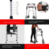 Foldable Elderly Walking Assist Crutch Chair With Wheels Rehabilitation Walker Height Adjustable Standing Frame Mobility Aids