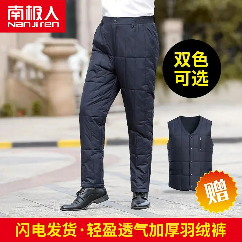 Warm Winter Trousers Down Pants Thickened High Waist Cotton Wear Inside and Outside Unisex