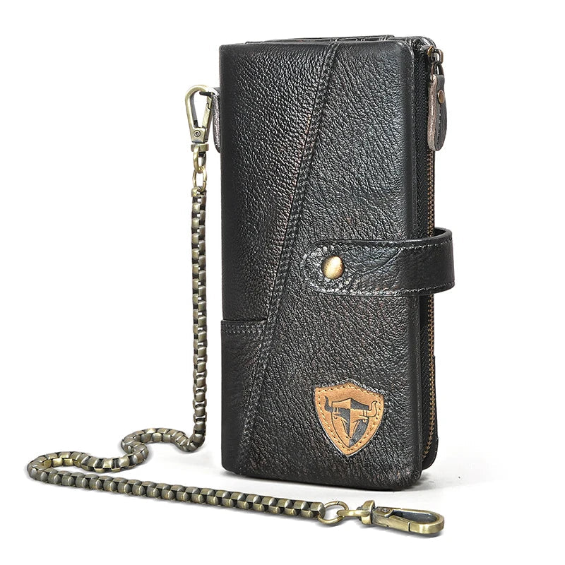 Hot Sale Original Quality Leather Travel Business Organizer Chain RFID Wallet For Men Long Zipper Male Purse Card Holder 1803