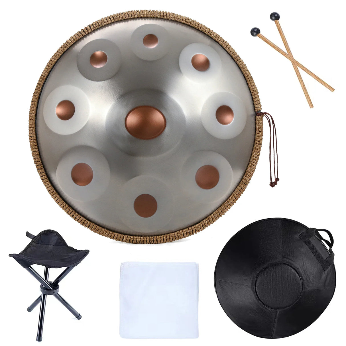 Handpan 9 Notes D Minor 440HZ, 22 Inch Pantam for Beginner, Steel Hand Pan Drum,  Yoga Meditation Musical Instruments