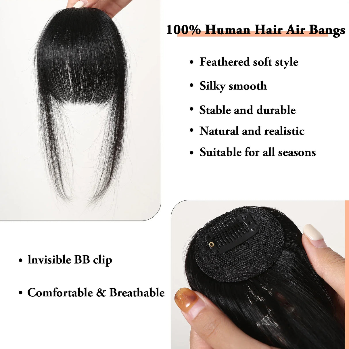 100% Human Hair Bangs Natural Black Brown French Bang Hair Clip in Bang Fringe with Temples Hairpiece for Women Clip on Air Bang