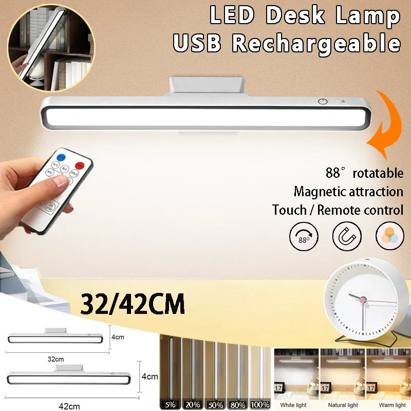 Rechargeable Desk Lamp Hanging Magnetic Reading Table Lamp LED Remote Control Dimming Lamp Battery Powered Bedroom Night Light