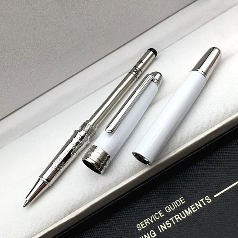 Luxury Msk-163 White Metal Ballpoint Pen Rollerball Pen Unique Reliefs Office School Writing Fountain Pens With MB Serial Number